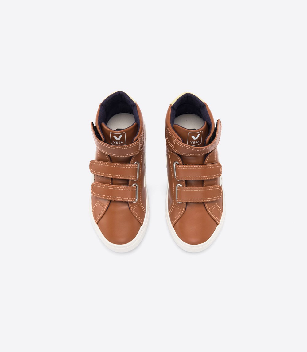 Veja Trainers Kids Brown/White - Esplar Mid Velcro Leather - GFQI-56703